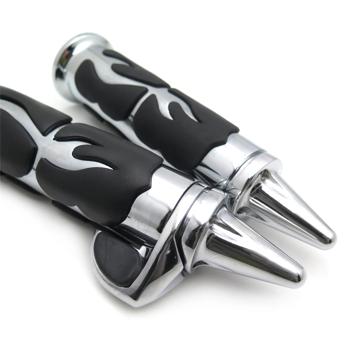 1 Pair Chrome Flame Spike Hand Grip Throttle Boss for Harley Dyna Touring (–)
