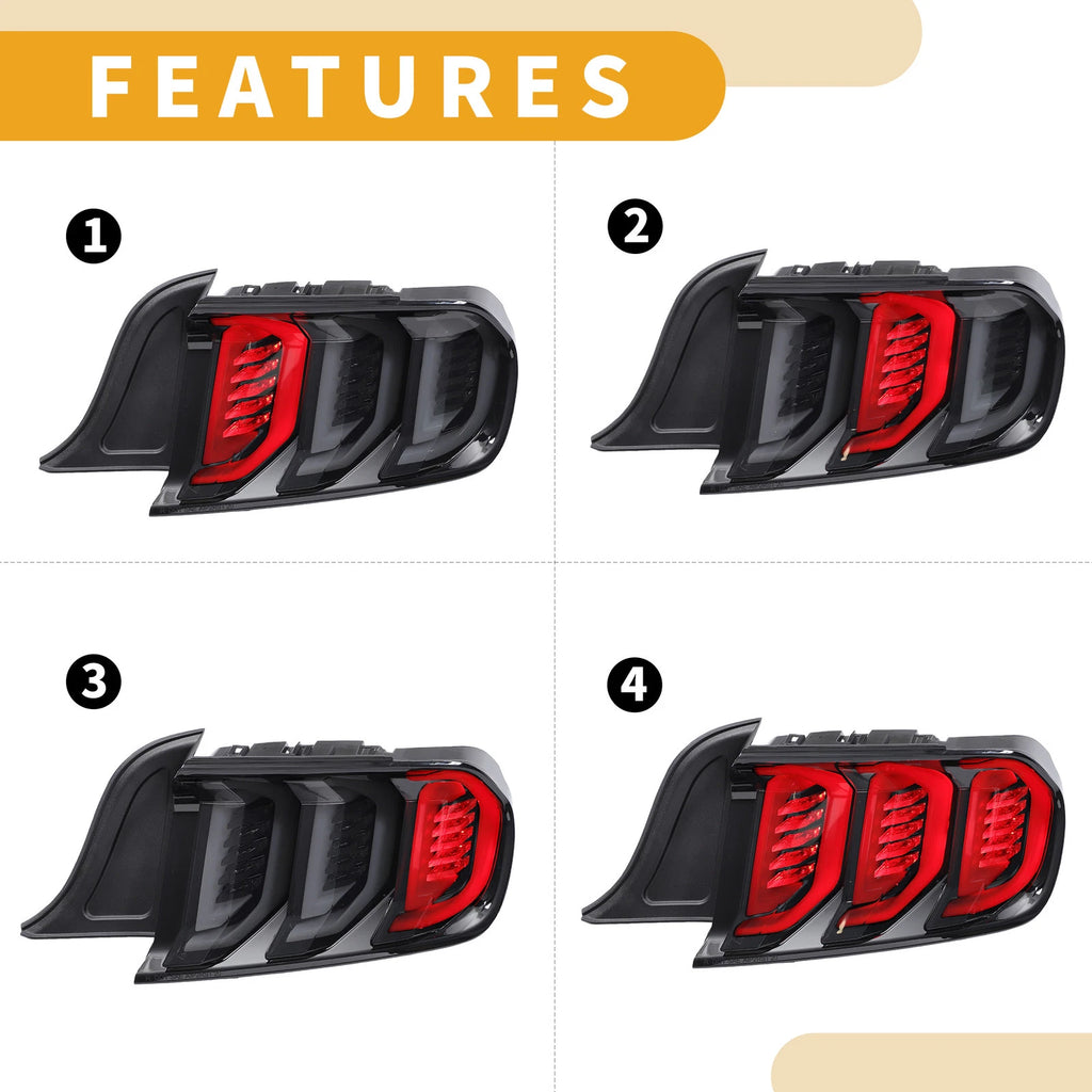 1 Pair OLED Tail Lights Assembly for Ford Mustang (2015–2016) Black
