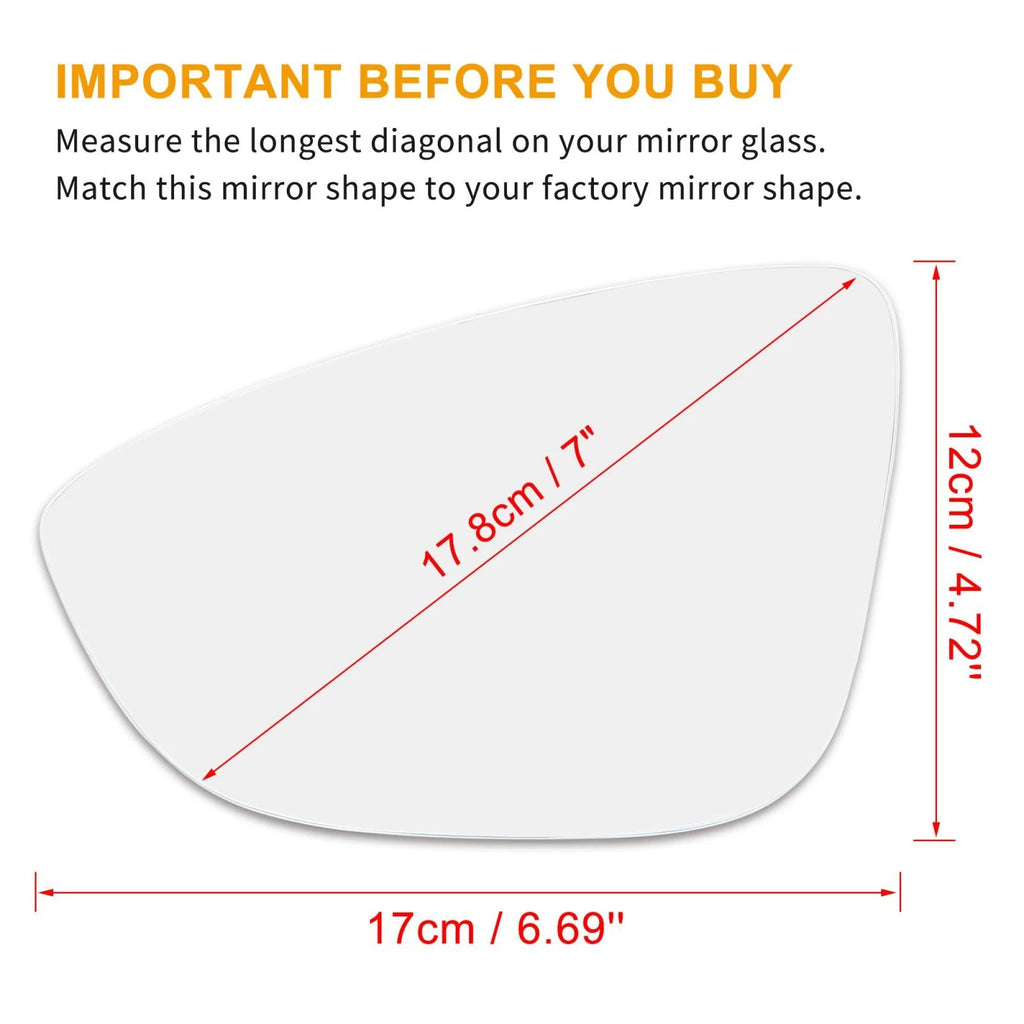 Side Mirror Glass with Adhesive Left Driver Side Replace for Volkswagen CC (2009–2017)