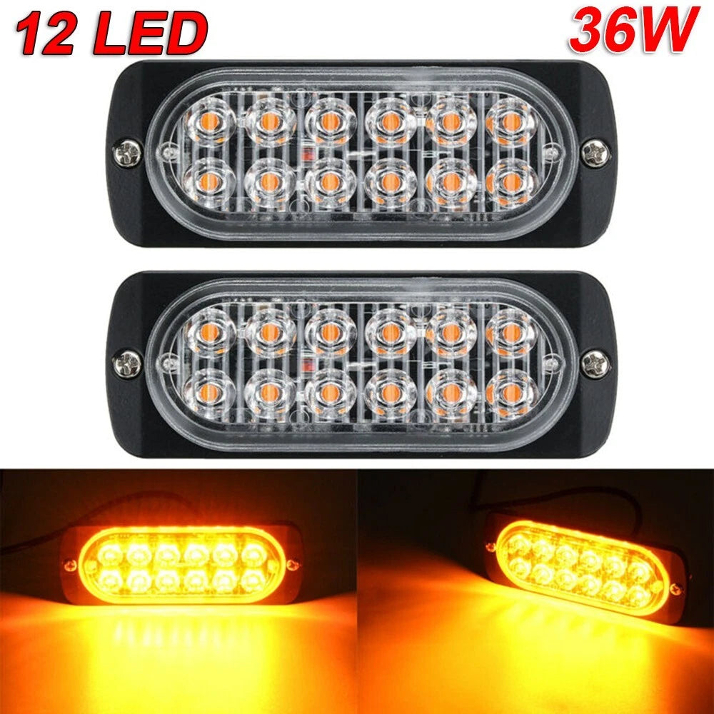 2X Amber Light Bars for Car Truck Signal Warning (Constant Brightness)