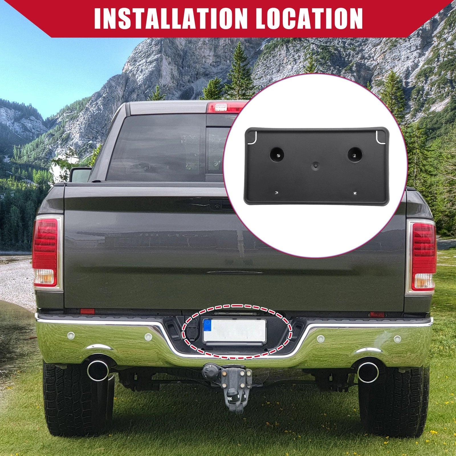 License Plate Frame Bracket for Dodge Ram (2013–2022) Plastic Black