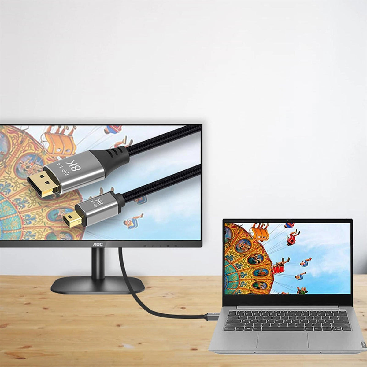 Mini DP to DP Cable Adapter for DisplayPort 1.4 (8K@60Hz, 4K@144Hz)