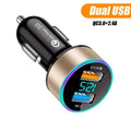 QC3.0 Car Cigarette Lighter Socket Dual USB Charger Adapter LED Voltage Display