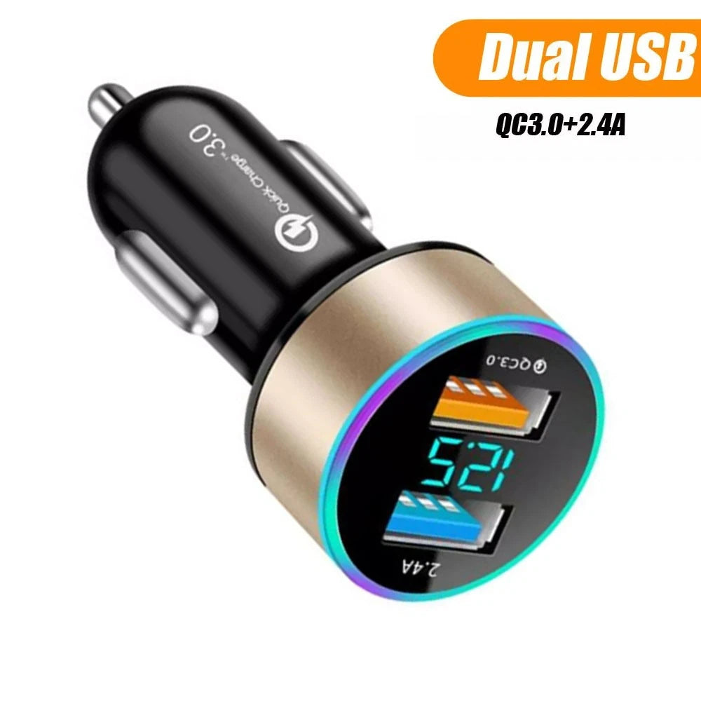 QC3.0 Car Cigarette Lighter Socket Dual USB Charger Adapter LED Voltage Display