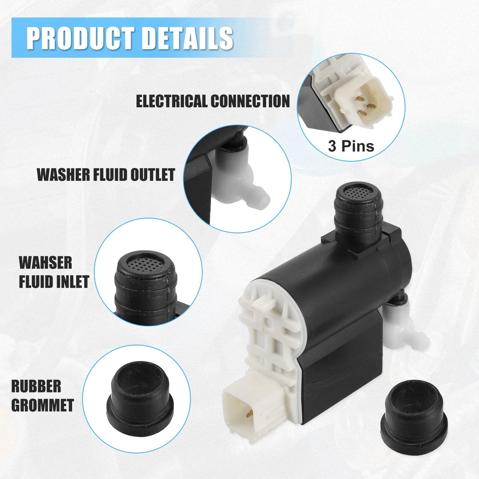 Windshield Washer Pump with Grommet for Hyundai Elantra (2009–2012)