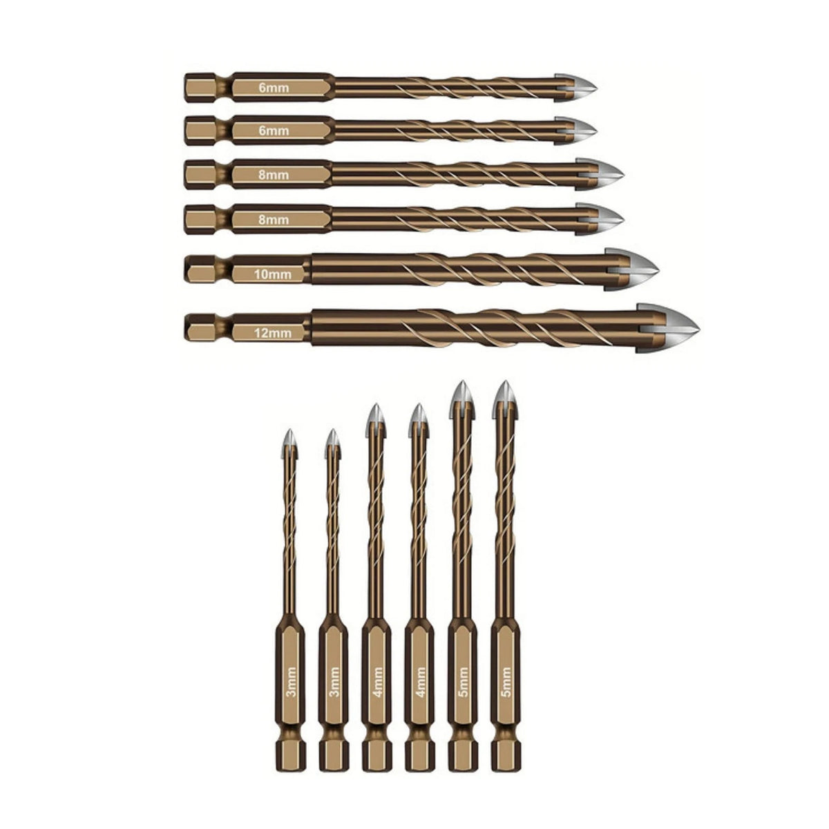 Set of 12 Carbide Drill Bits for Marble, Tile, Ceramic, Glass, Concrete
