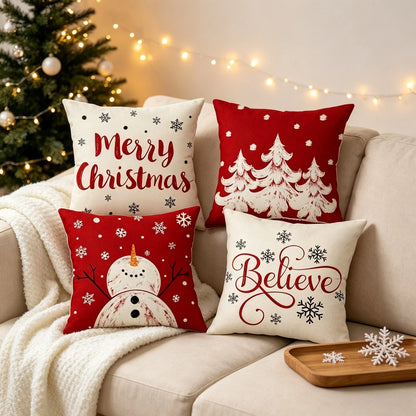 Set of 4 18x18 Inch Polyester Pillow Covers for Holiday Decor