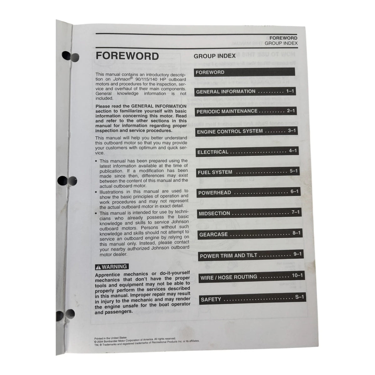 Service Manual for Evinrude Johnson 90/115/140 HP (2004) 5005661