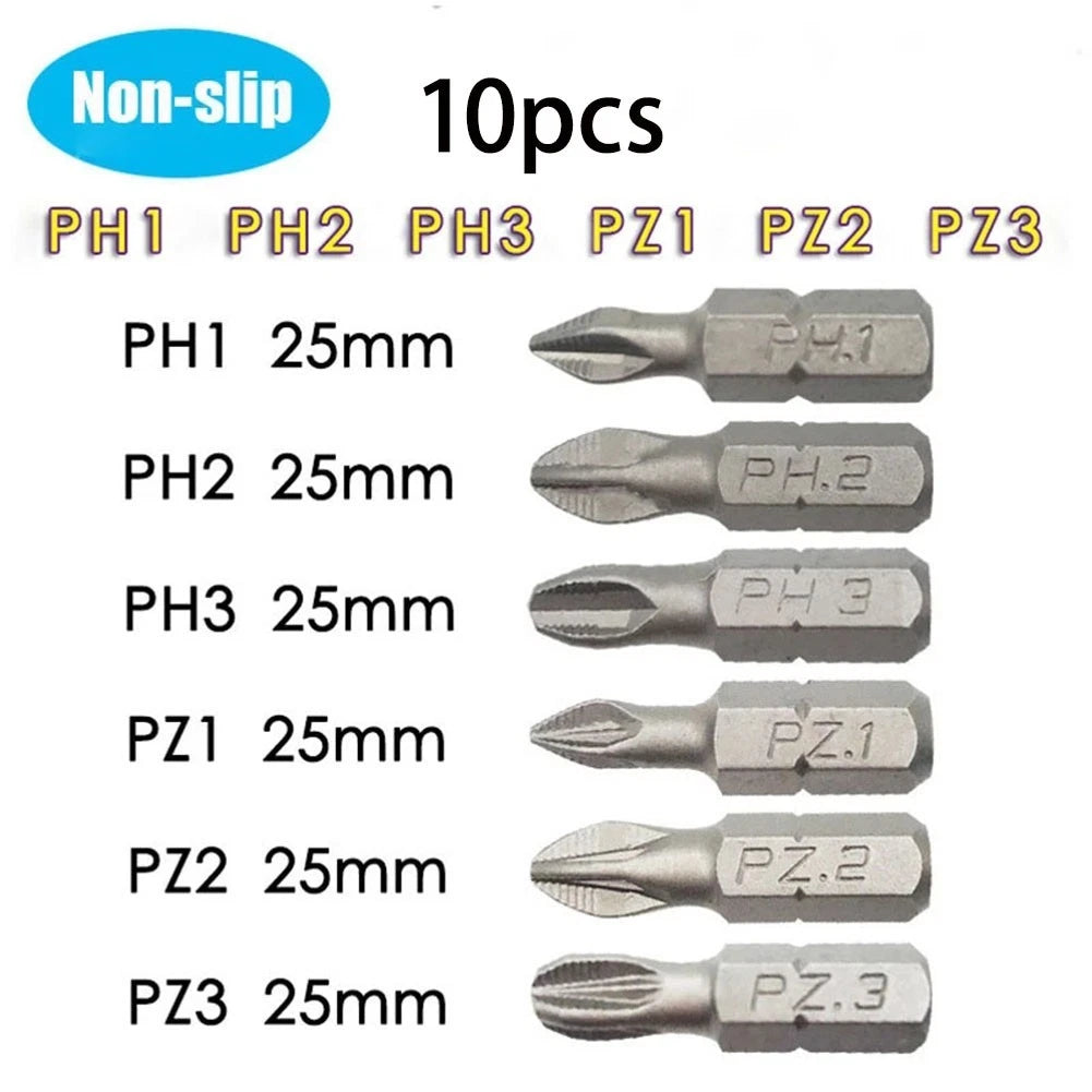10x 25mm Magnetic Screwdriver Bits Hex Shank Anti-Slip
