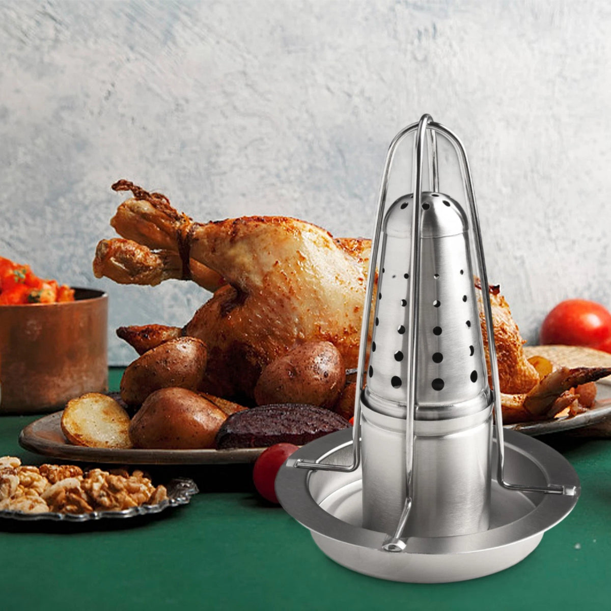 Stainless Steel Chicken Roaster with Circular Beer Can Slot