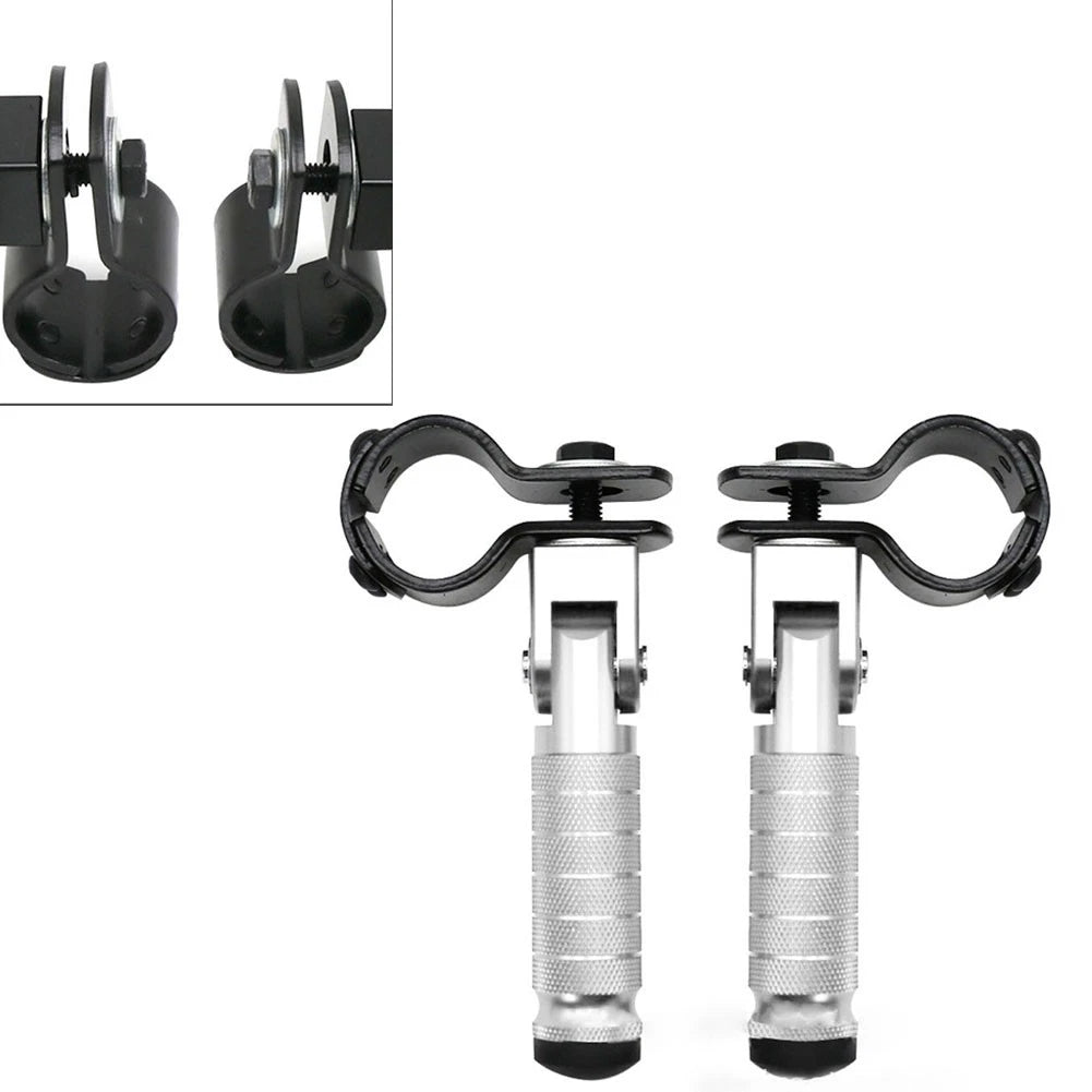 2X Silver Motorcycle Folding Rear Footpeg Kit for Universal (30mm-32mm)