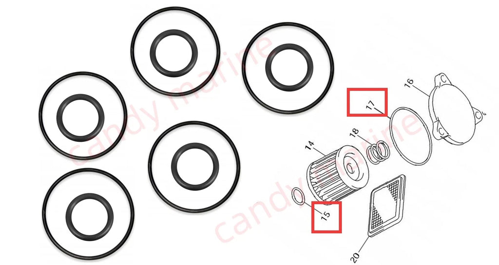 Set of 5 Oil Filter O-Ring Seal Kit for Suzuki DF 9.9 15 20 (09280-54001, 09280-13004)