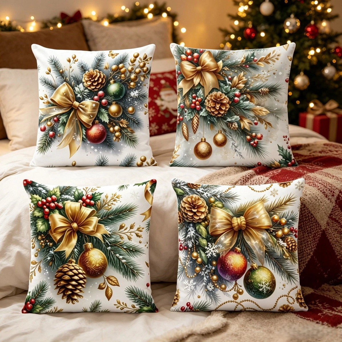 Set of 2 Christmas Pillow Covers Soft Plush Polyester