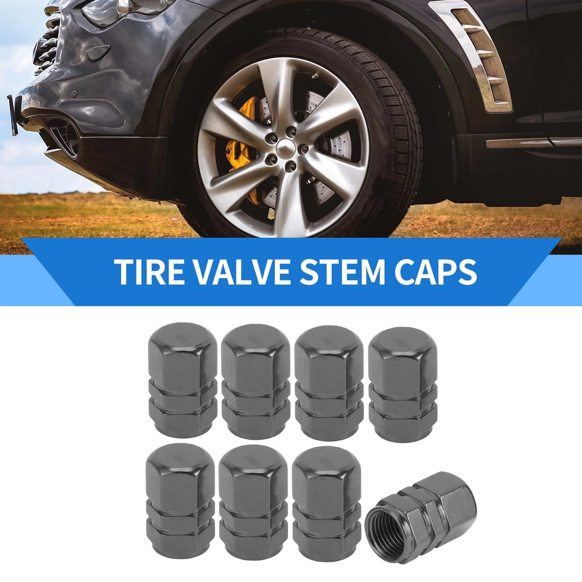 Tire Valve Stem Caps Replacement for Car Truck SUV Bike RV 10x17mm (8 Pack)