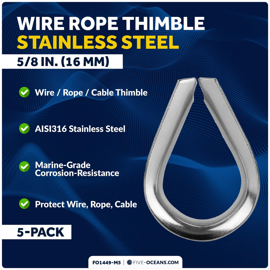 5-Pack Stainless Steel Thimble for 5/8" Wire Rope Cable (FO1449-M5)