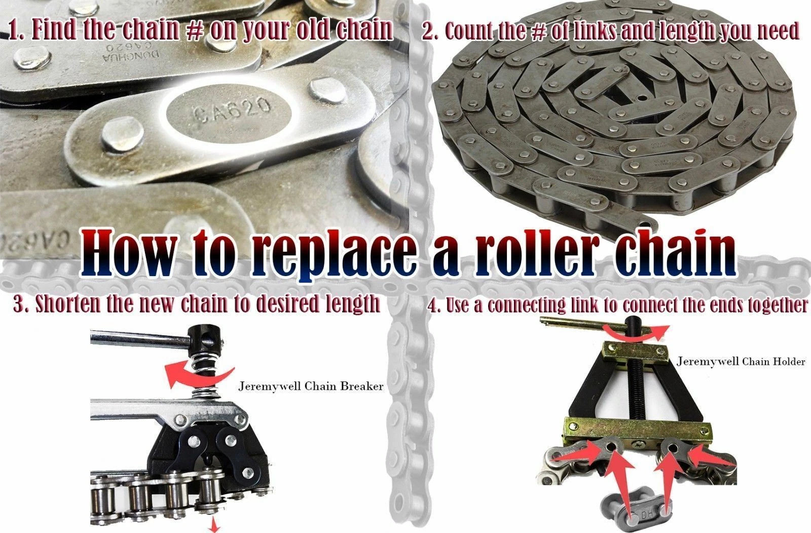 Roller Chain Connecting Puller Holder for Various Chains (#25-#60, 420, 415, 415H)