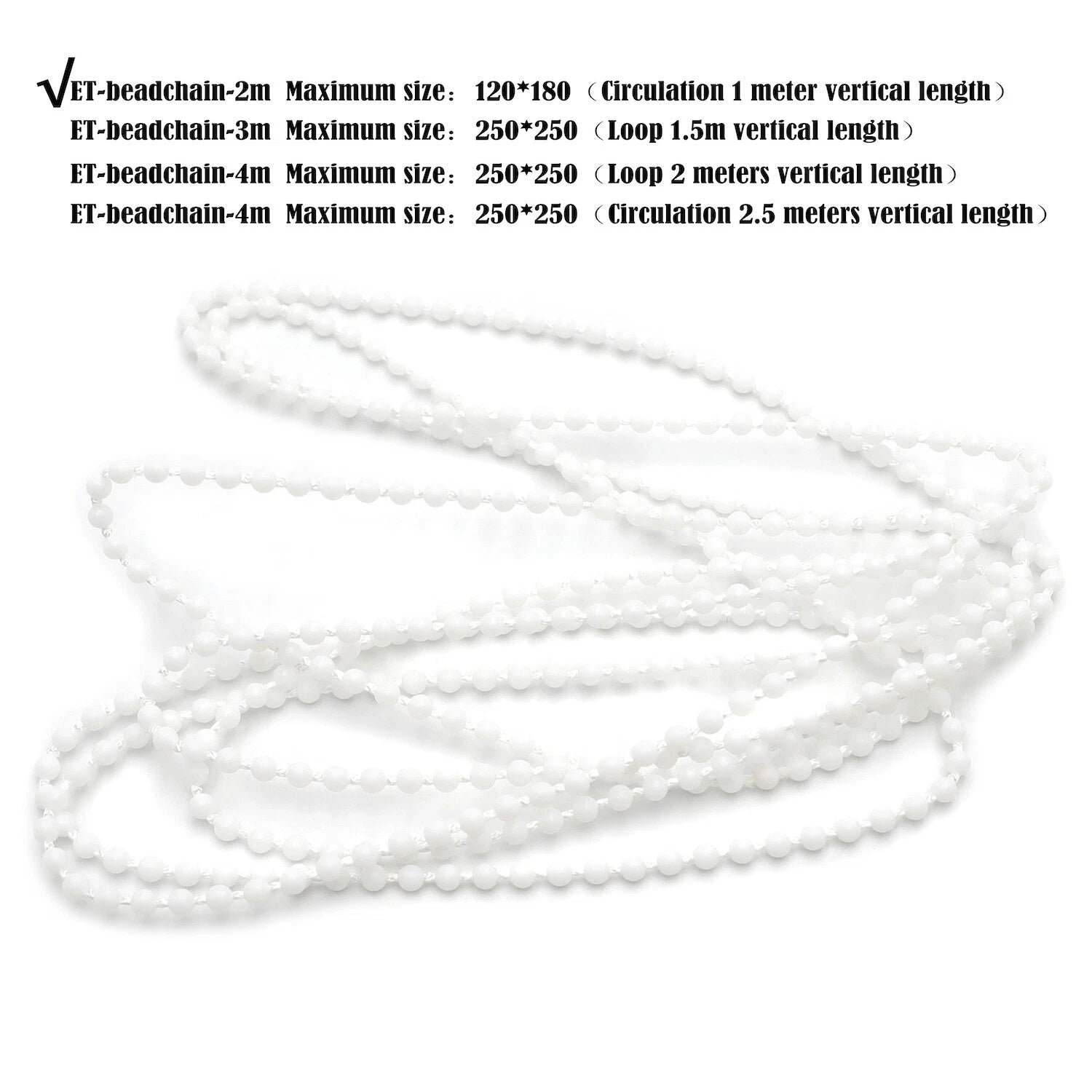 2m Loop Side Pulley Chain Beadchain for Roller Blind Shade (Chain Only)