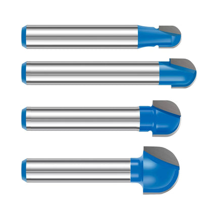 Set of 4 Carbide Round Nose Router Bits 1/4 Inch Shank