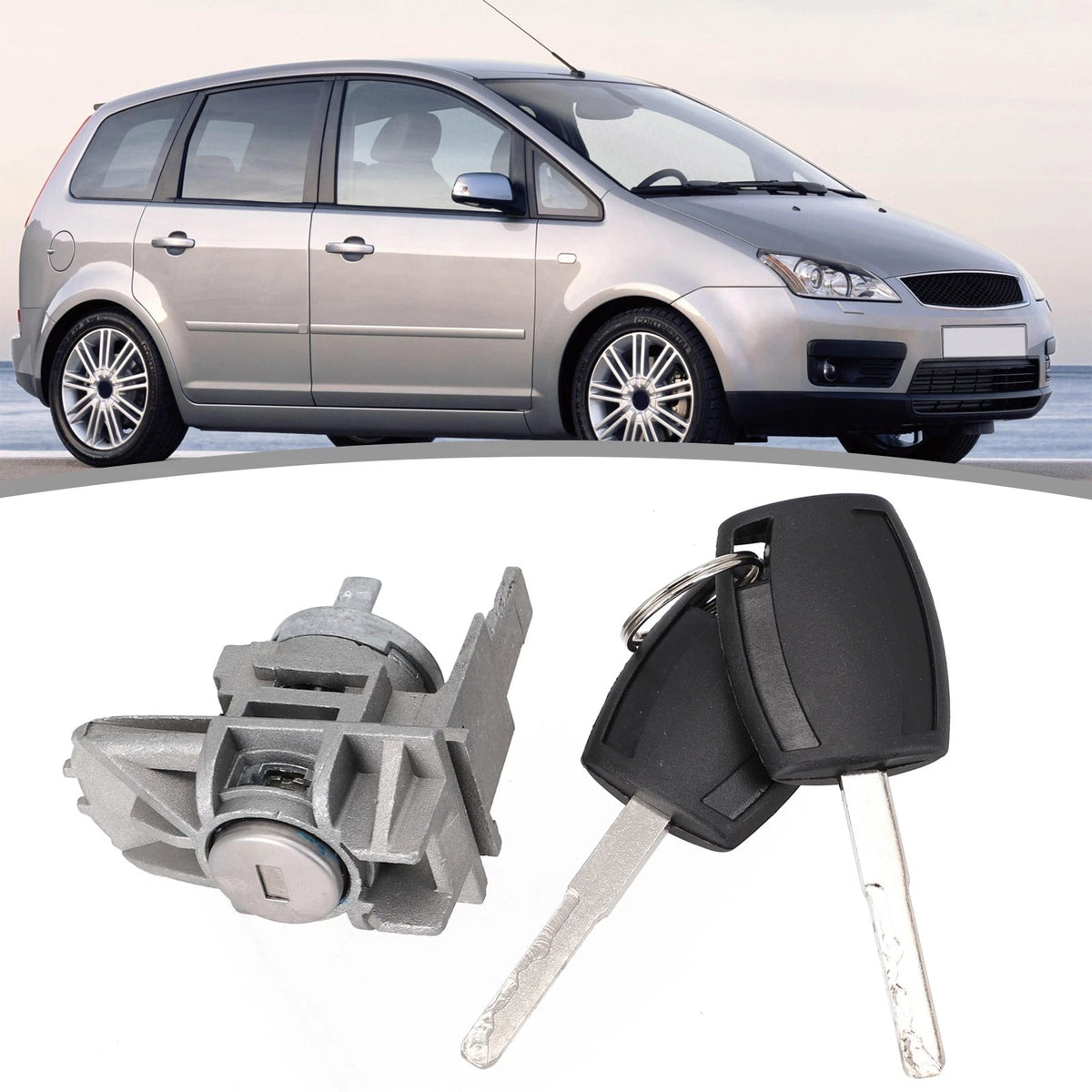 Front Left Door Lock Cylinder with Key for Ford Focus CMax SMax (2007–2018)