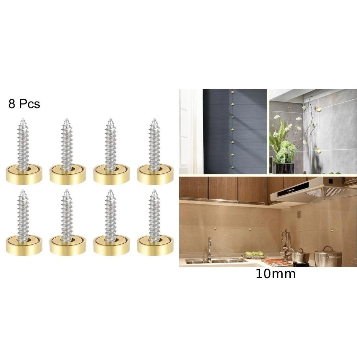Set of 8 Advertising Mirror Nail Fasteners with Solid Brass Construction