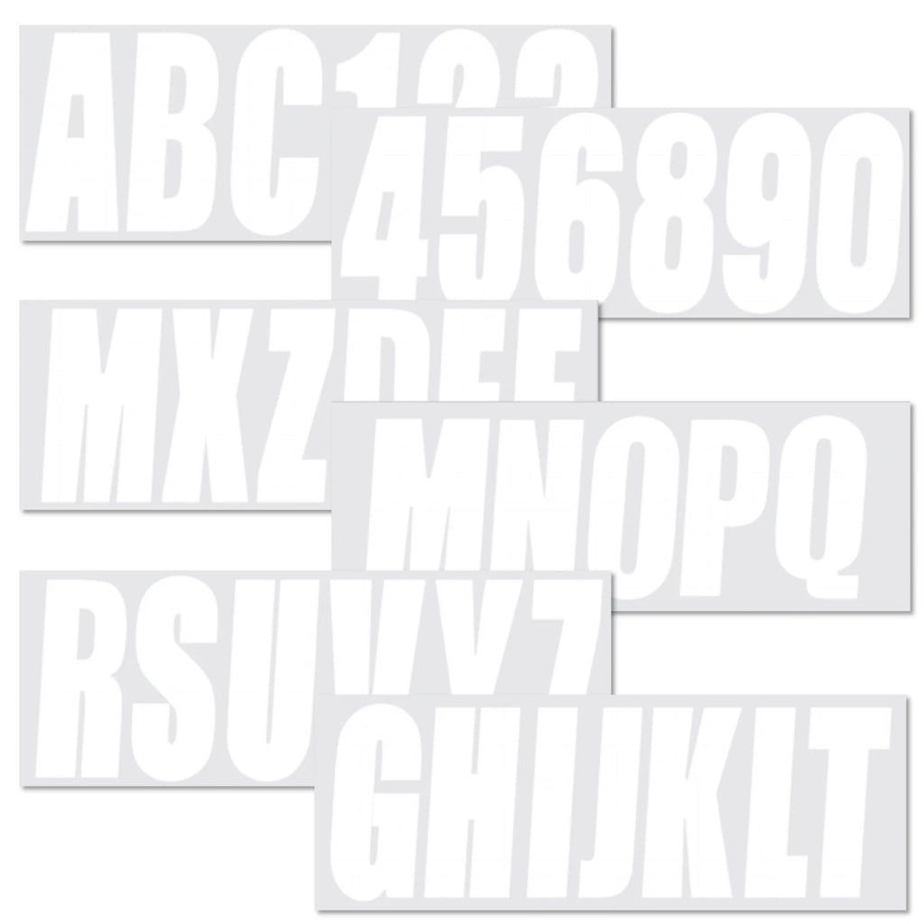 Set of 4 White Decals for Boat Registration A-Z & 0-9