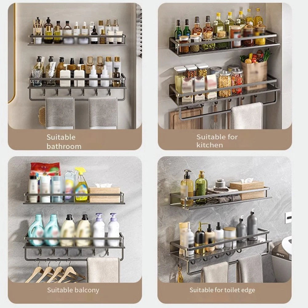 NoDrill Aluminum Bathroom Shelf for Space-Saving Storage