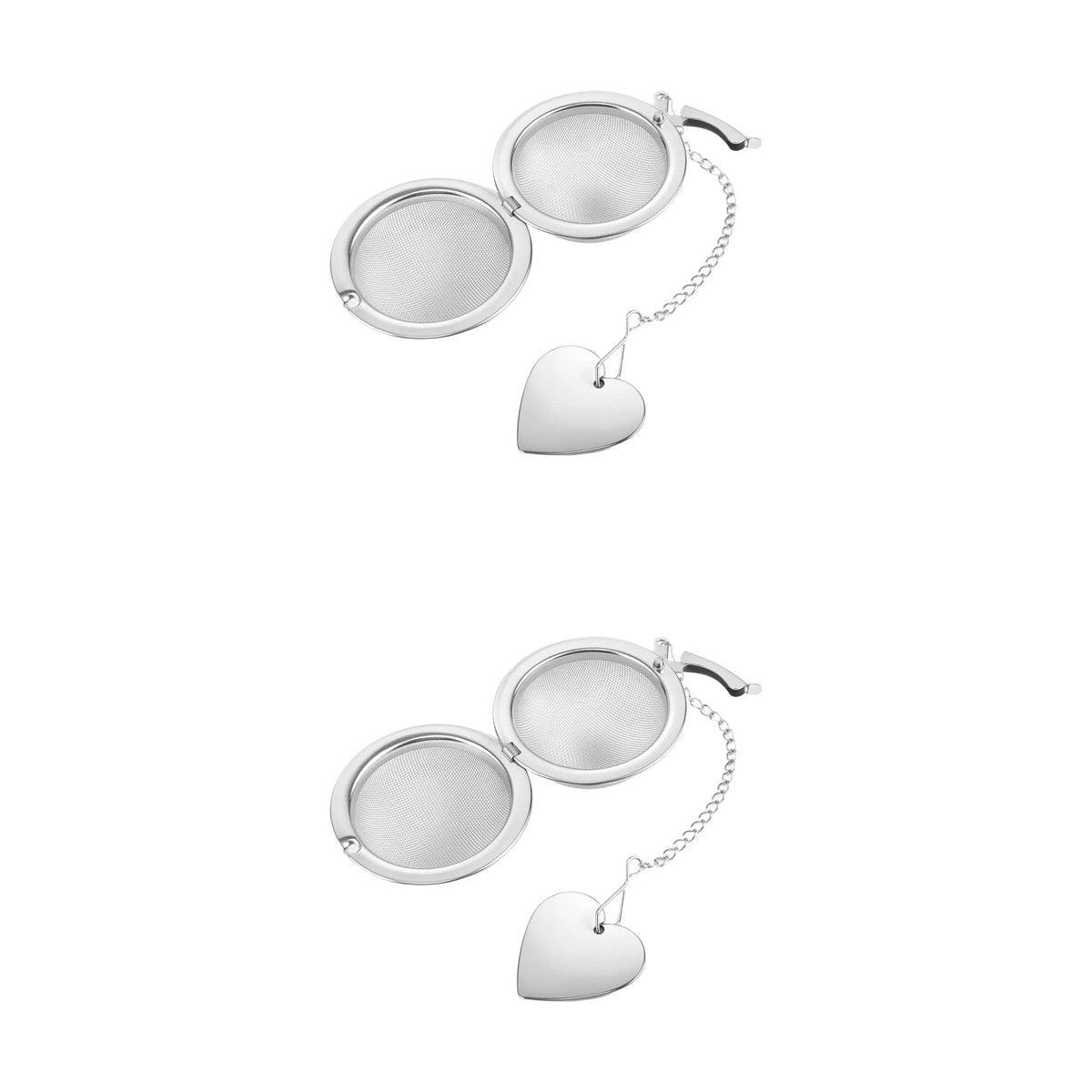 2X Stainless Steel Round Tea Infuser Set with Heart Pendant Clip
