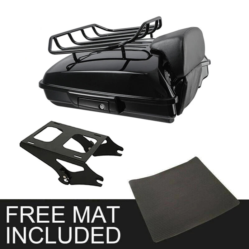Black Razor Trunk Backrest Mount Rack for Harley Street Road Glide (2014–2026)