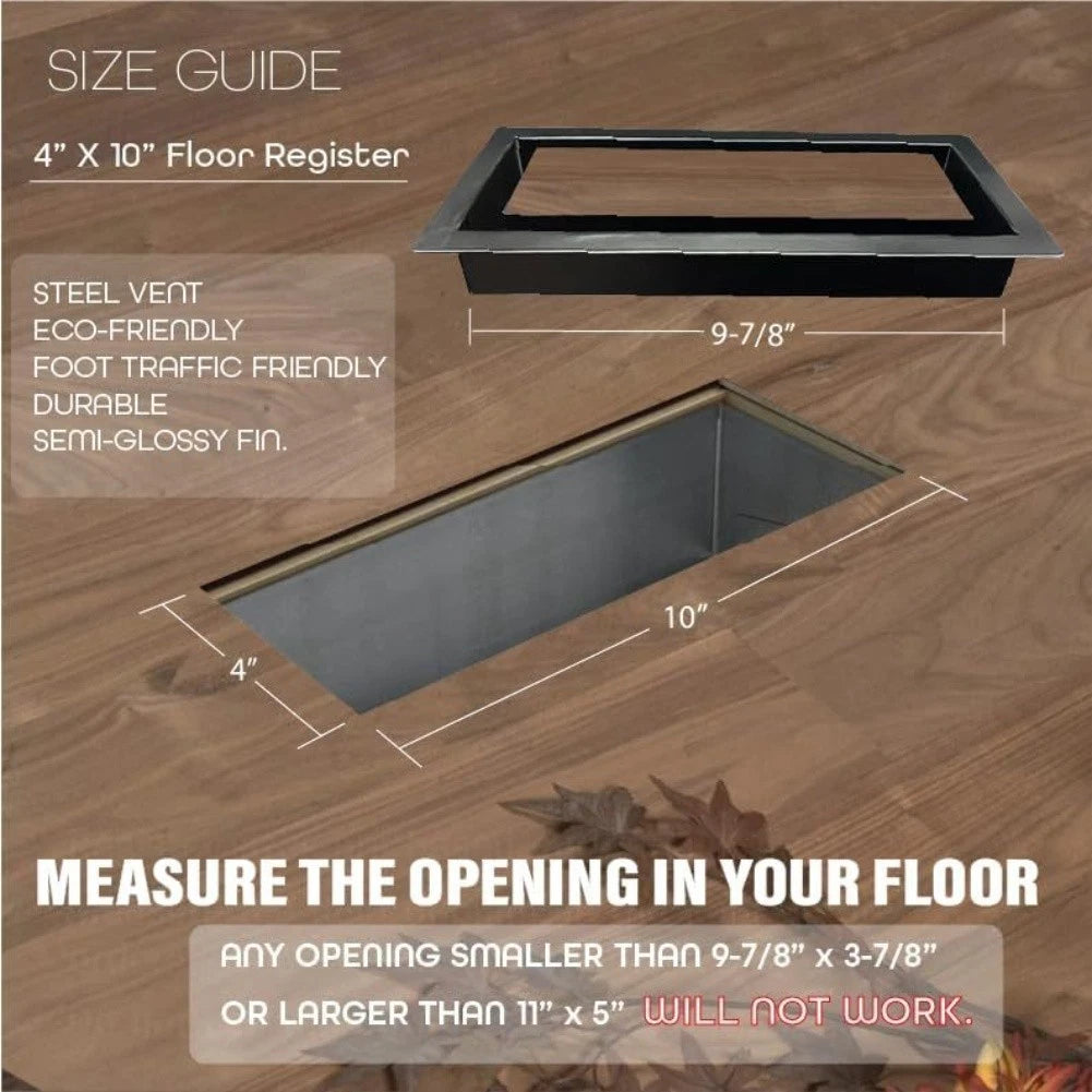 Steel Floor Vents 4x10 with Adjustable Airflow for Any Room Setting