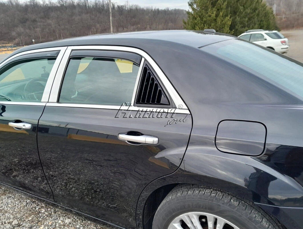 2X Gloss Black Side Window Louvers Air Shutter Cover Trim for Chrysler 300 (2011–2023)