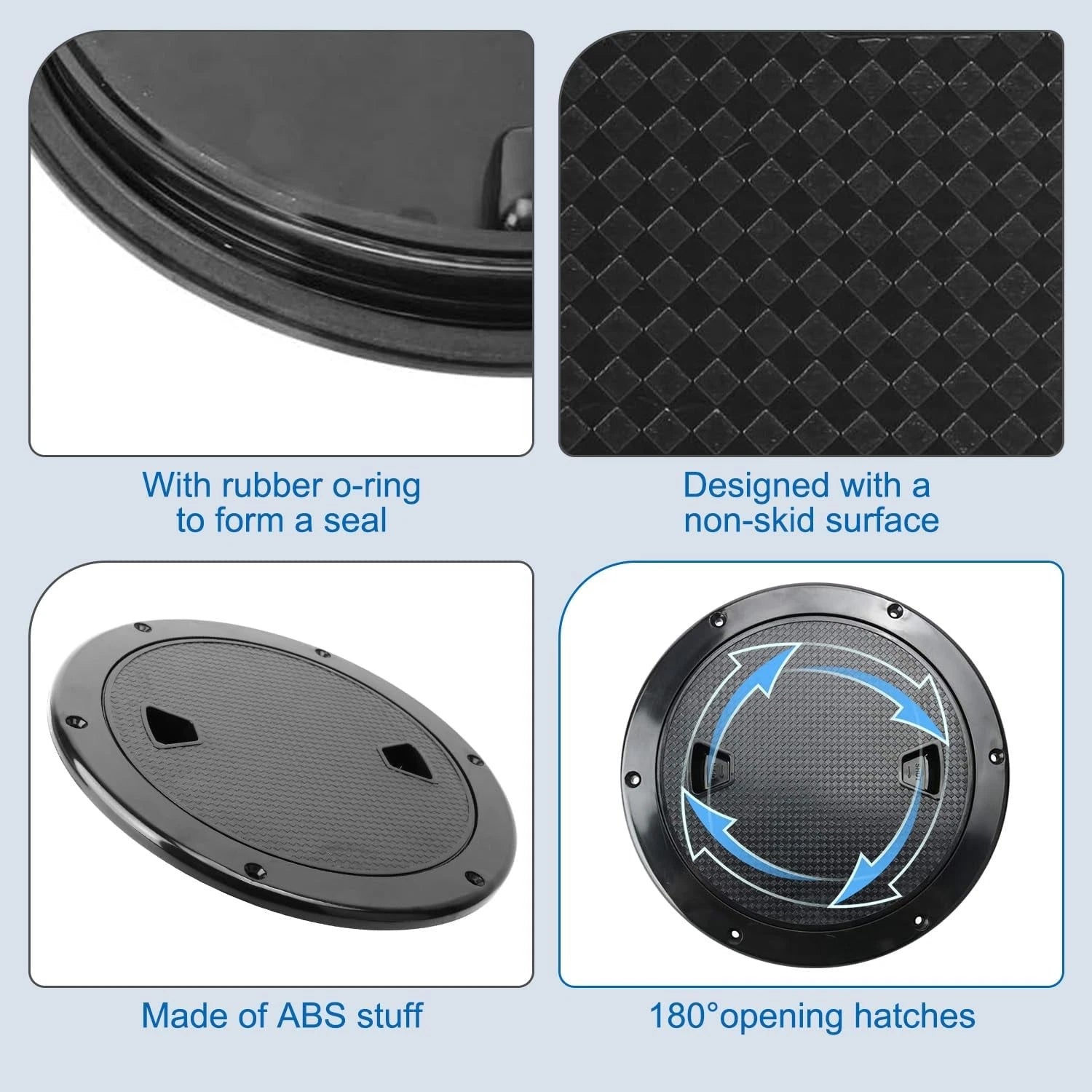 2Pcs 6" Round Non Slip Inspection Hatch w/Detachable Cover for Marine