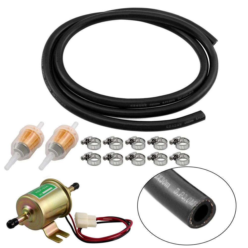 Electric Fuel Pump Kit for 12 Volt Vehicles with Filter & Clamps