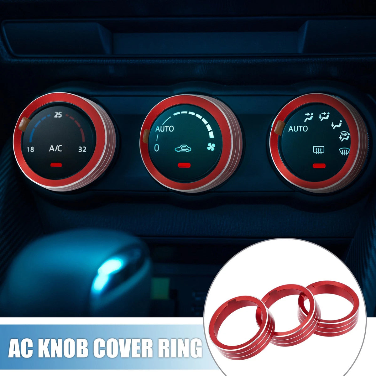 3X AC Knob Climate Control Ring Cover for VW MK7 Golf GTI (2015–2020) Red