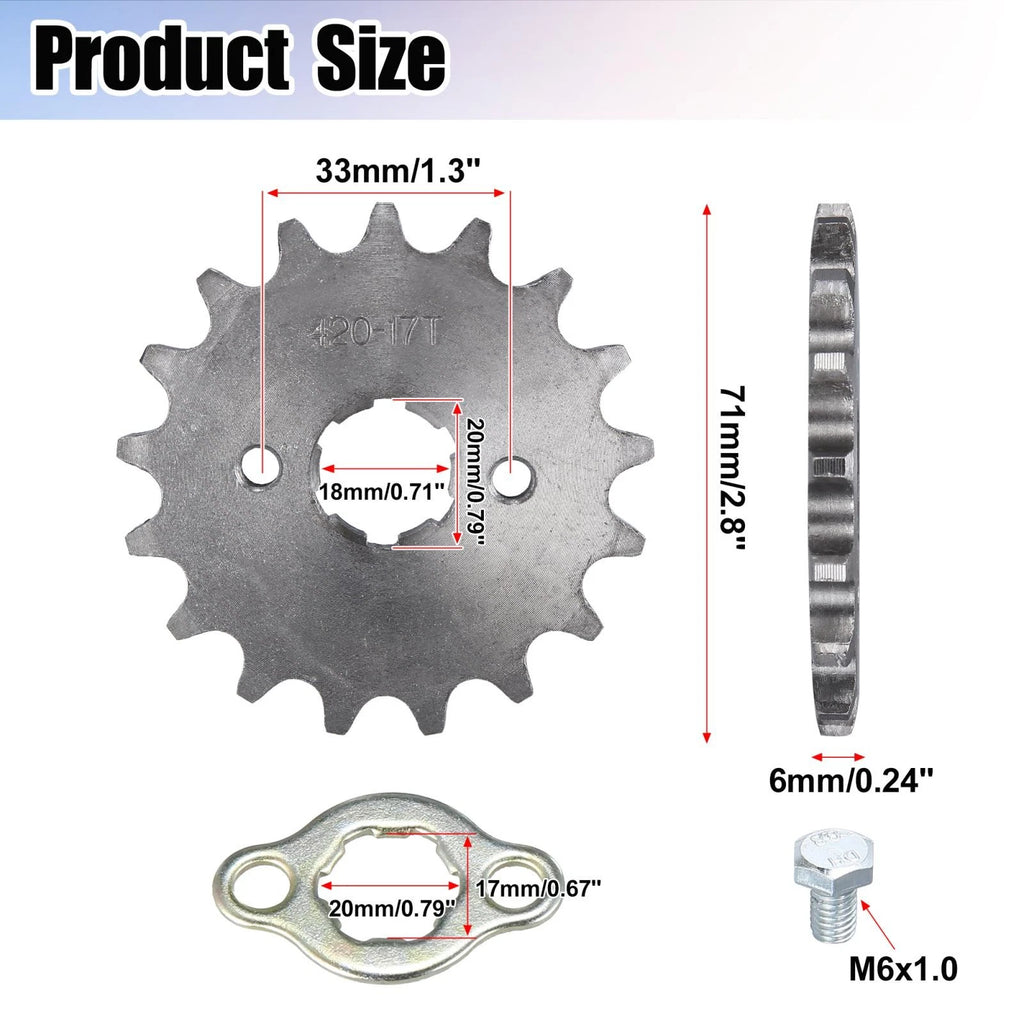 Motorcycle Front Sprocket 17T 20mm Replacement for Honda 50cc 70cc (2005–2015)