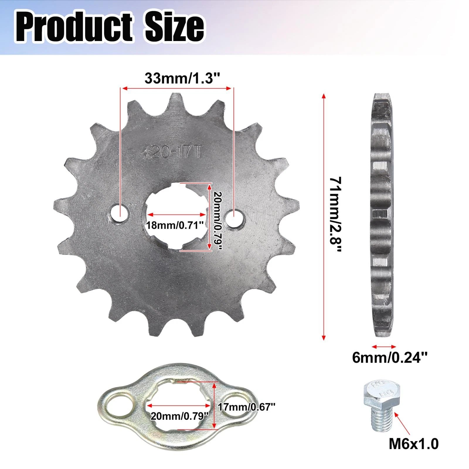 Motorcycle Front Sprocket 17T 20mm Replacement for Honda 50cc 70cc (2005–2015)
