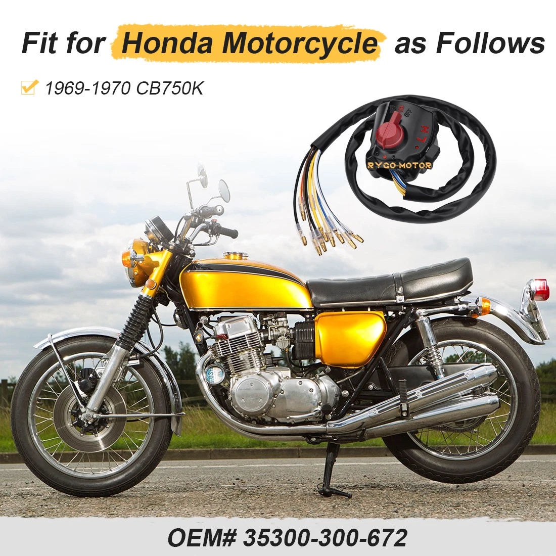 Right Handle Kill Head Light Starter Switch for Honda CB750 K0 (1969–1970) 35300-300-672
