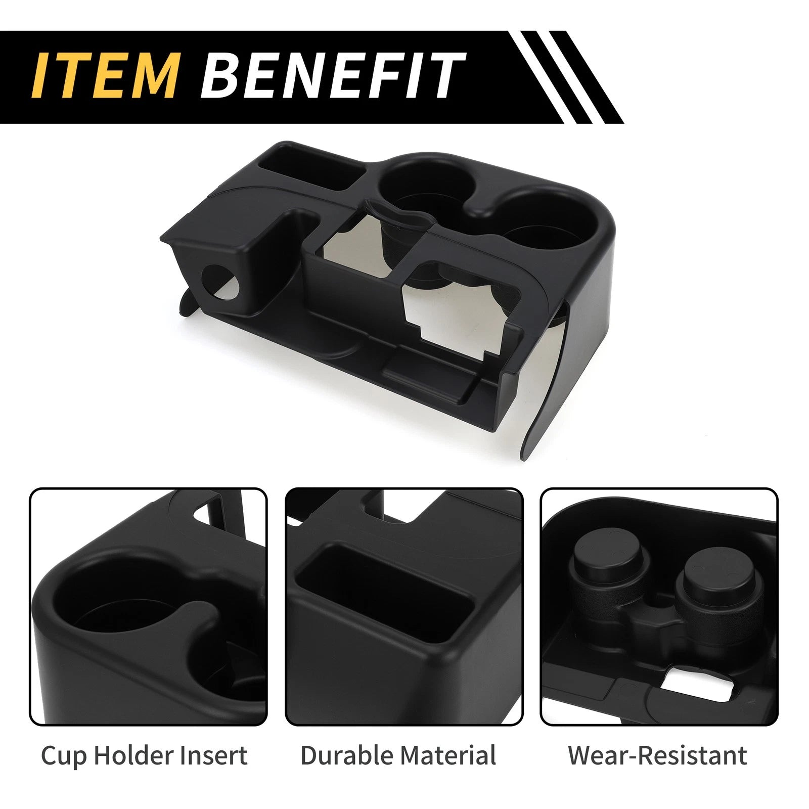 Center Console Cup Holder Insert for Ram 1500 2500 3500 (No.SS281AZAA) Black