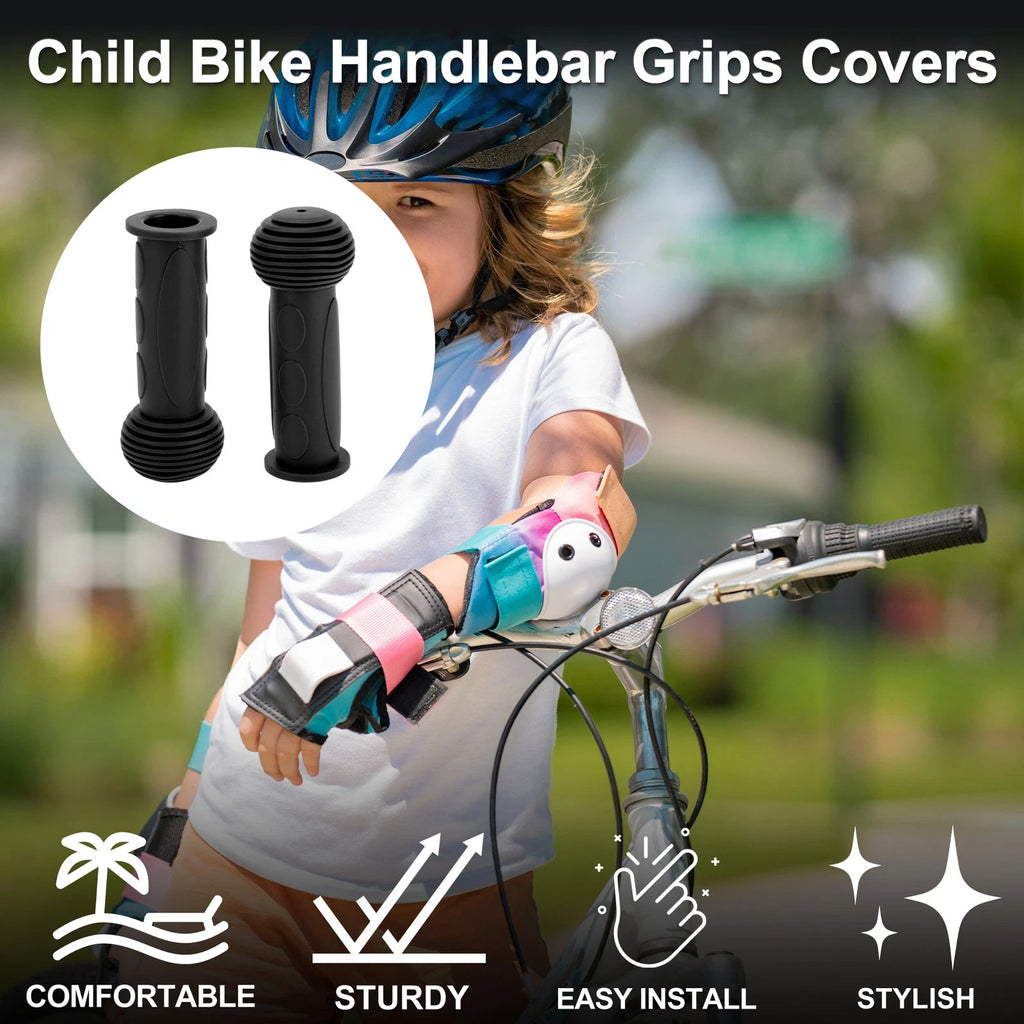Child Bike Handlebar Grip Covers 110mm Soft MTB End Grips Pair Black (1 Pair)