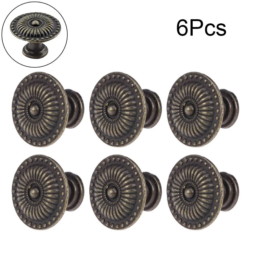 Set of 6 Zinc Alloy Vintage Flower Handle Knobs for Drawer Door Cabinet