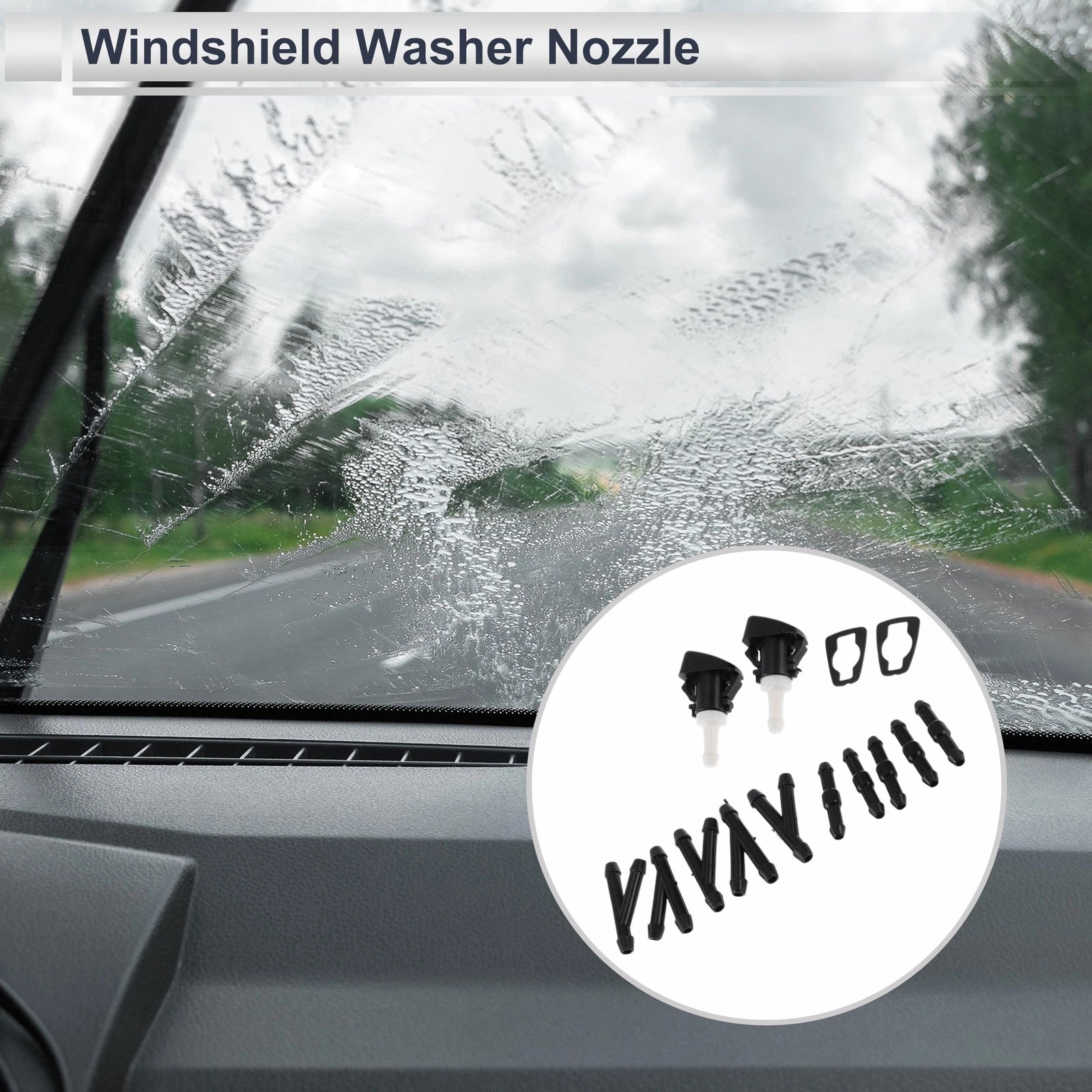 Windshield Washer Nozzle Replacement with 5 Y Hose Connector for Dodge Black (2011–2020)