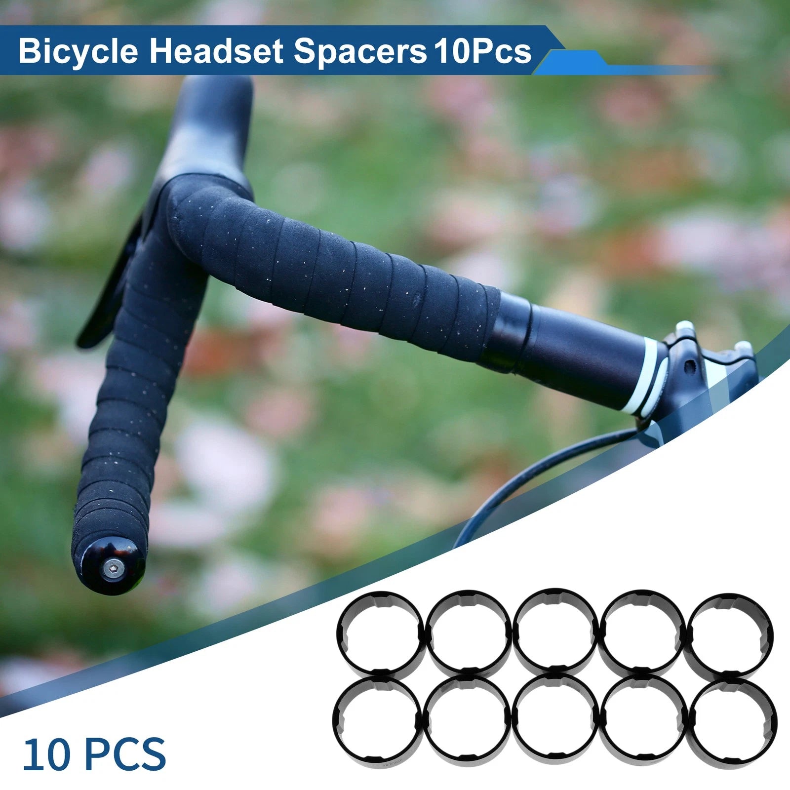 Bicycle Headset Spacers 15mm 28.6mm 1-1/8 Black Aluminum 10 Pack