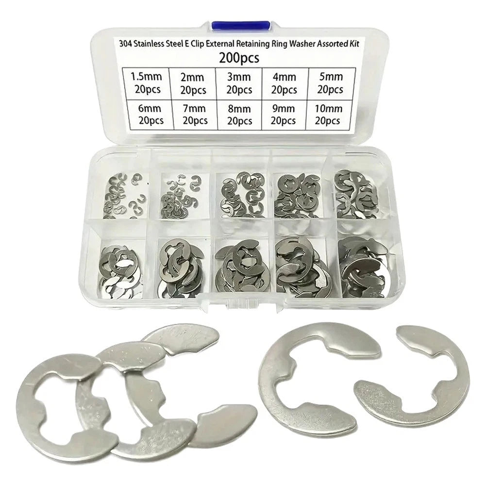 200 PCS Stainless Steel E Clip Washer Retaining Rings Kit M1 M10