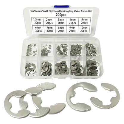 200 PCS Stainless Steel E Clip Washer Retaining Rings Kit M1 M10