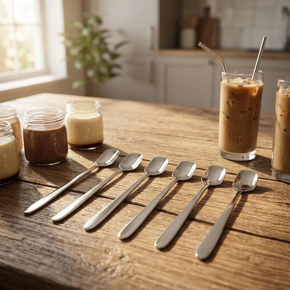 Set of 4 Stainless Steel Long Handle Dessert Spoons