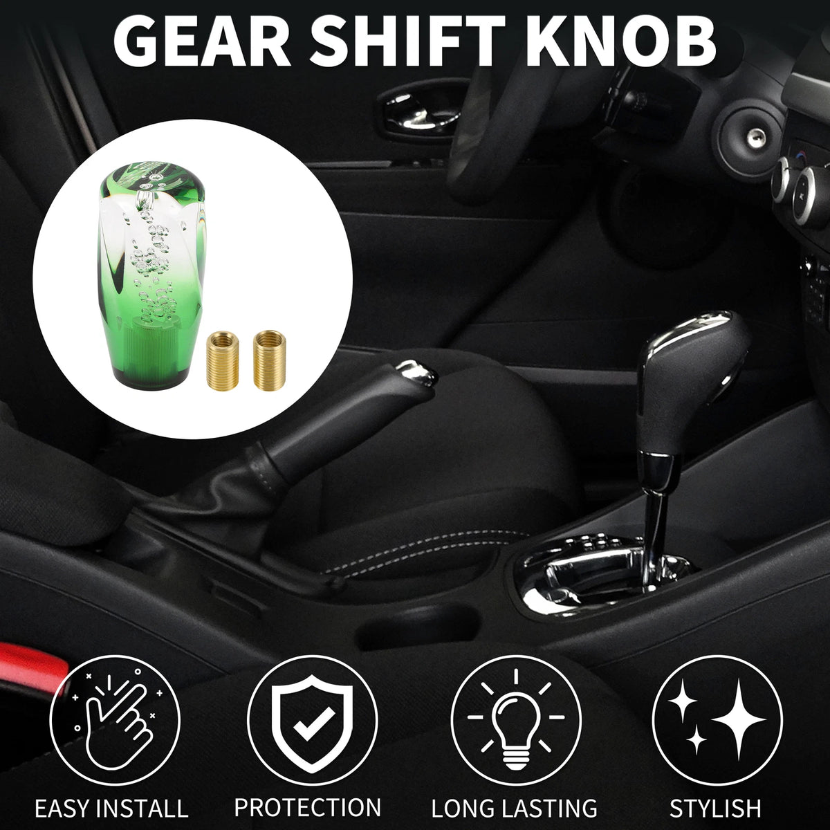 Set of 1 Gear Shift Knob with 2 Adapters for Universal Fit (10cm)