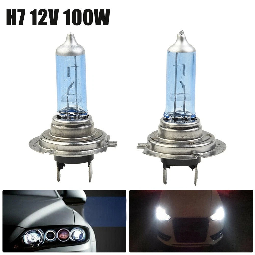 2PC H4 100W Quartz Halogen Headlight Light Bulbs 6000K White High/Low Beam