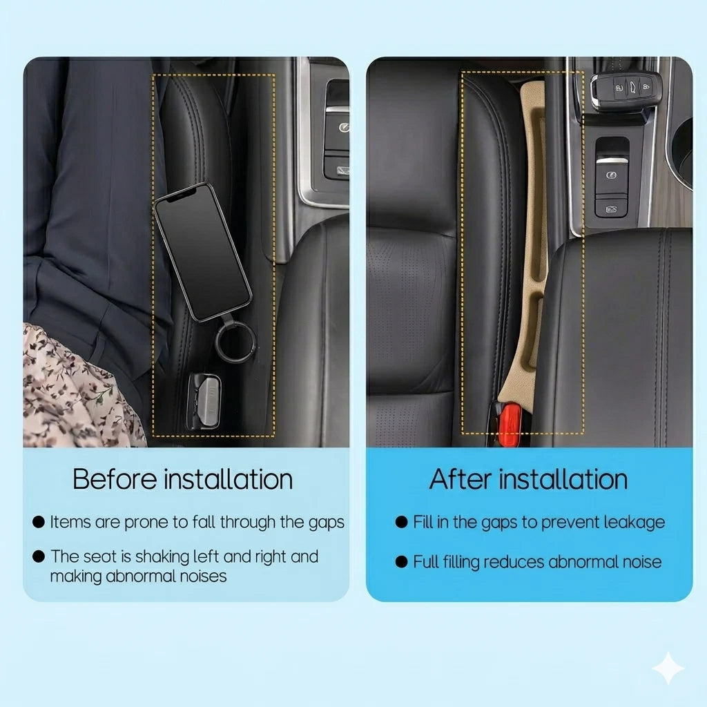 2X Beige Car Seat Gap Filler for Universal Fit (Interior Storage)