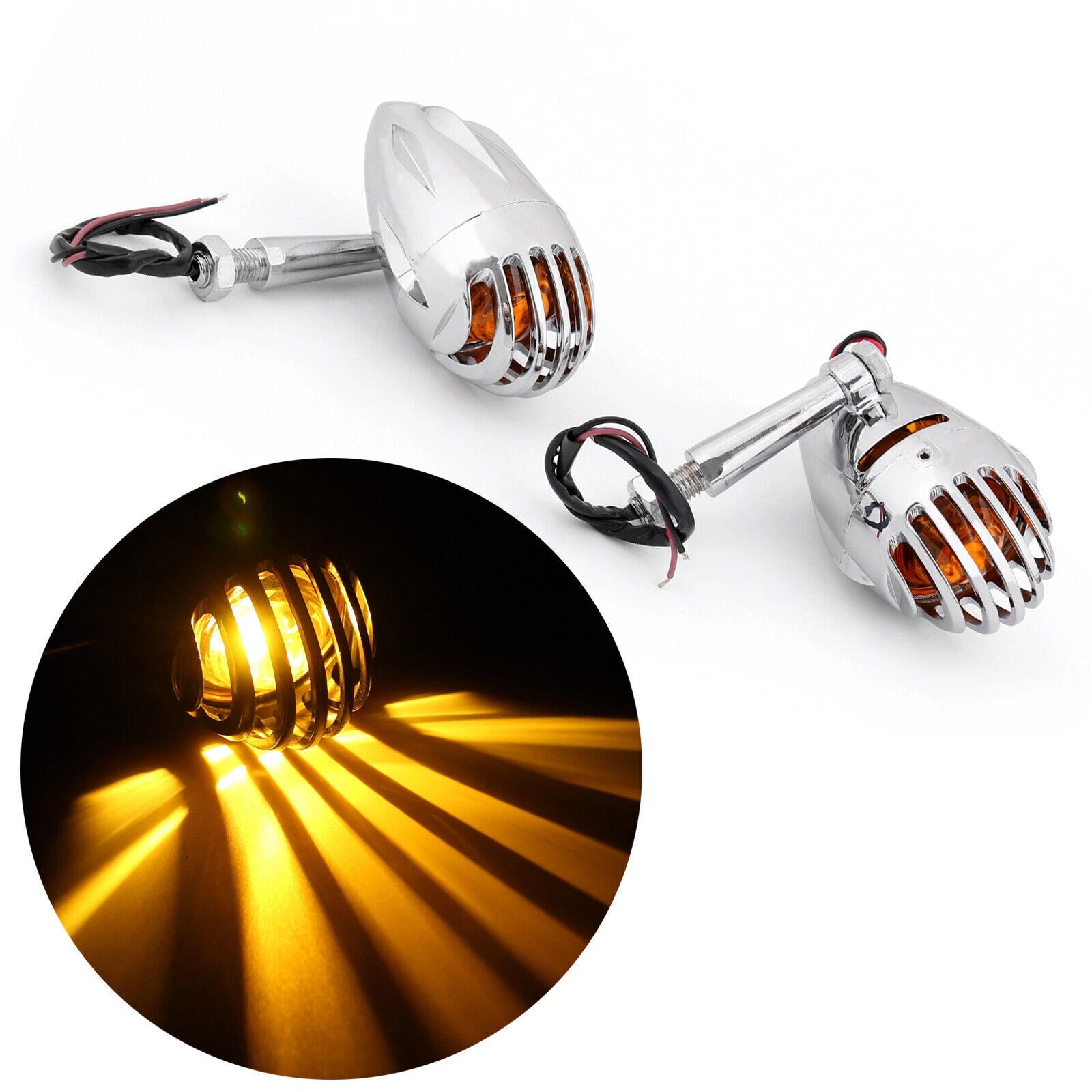 2X Turn Signal Indicator Lights for Motorcycle (Chrome, Amber, T9)