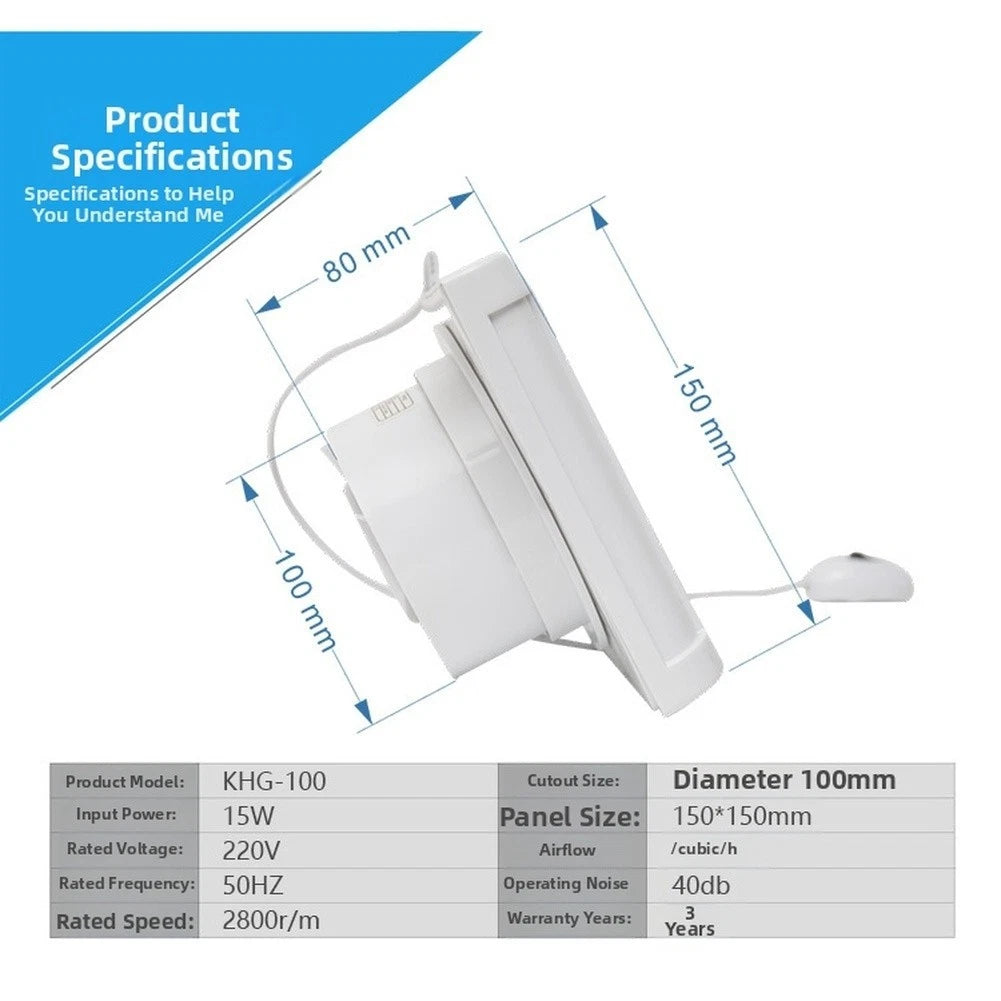 4 Inch Silent Waterproof Bathroom Exhaust Fan Wall Mounted Ventilation
