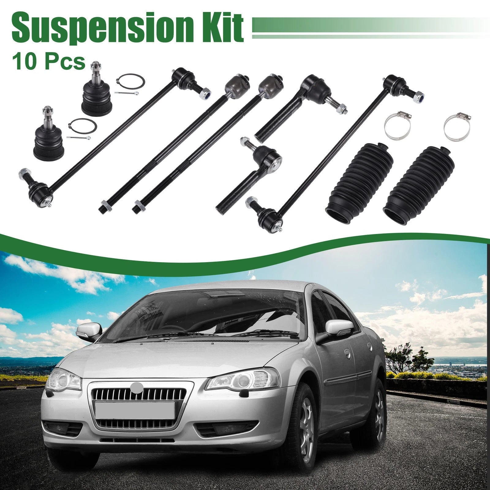10pcs Front Suspension Tie Rod End Kit Inner Outer for Dodge Grand Caravan (2005–2020)